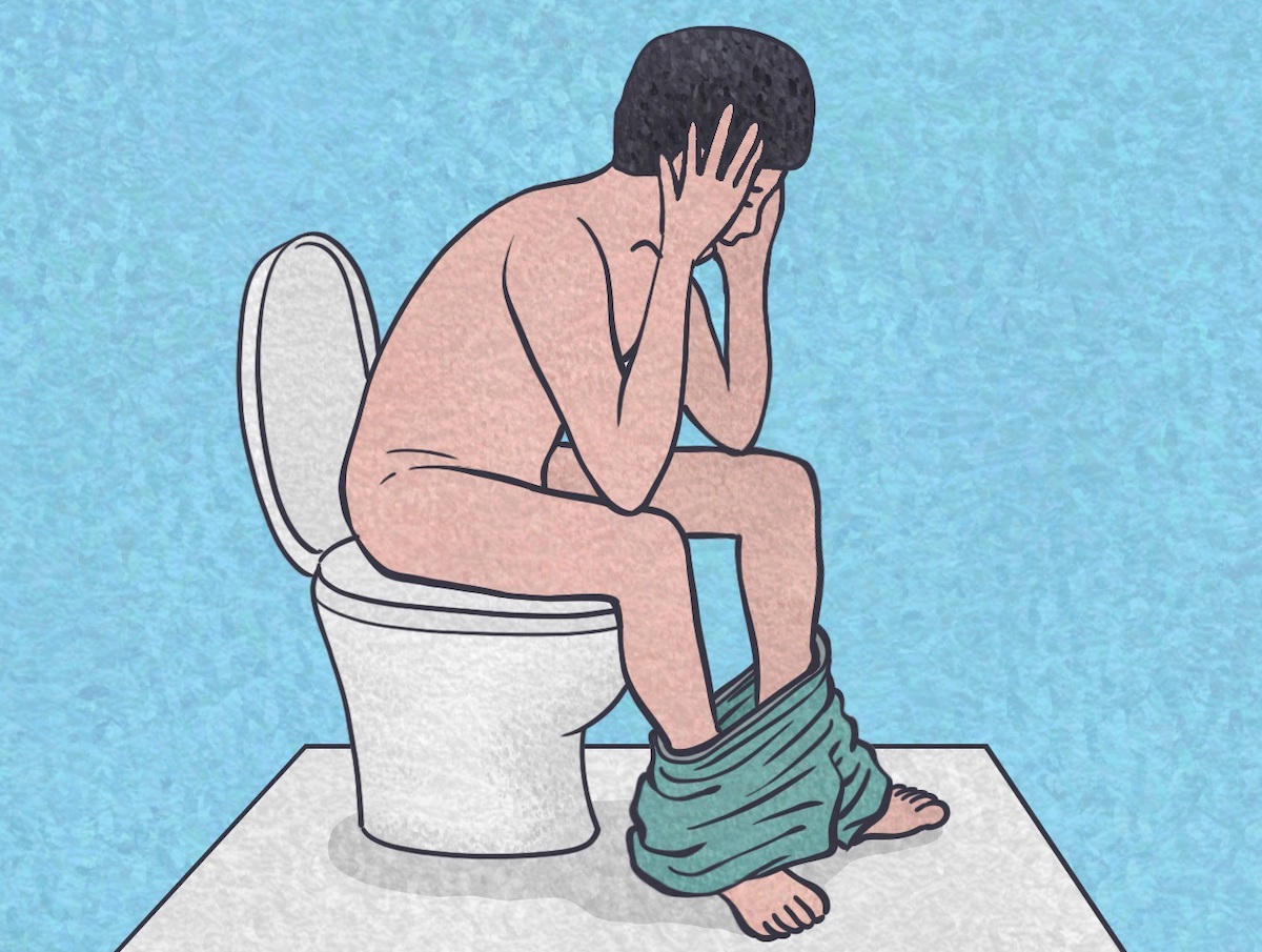 座りションしている男性のイラスト