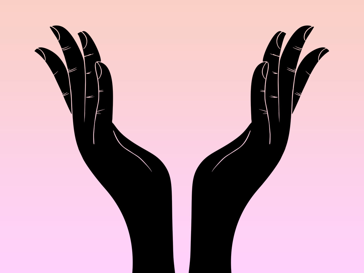 段違いに指を重ねる