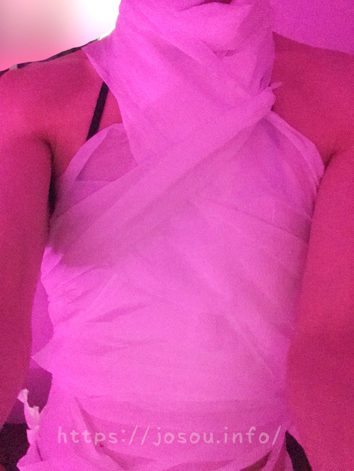 トイレットペーパードレスの胸アップ写真