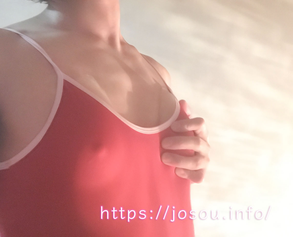粘着式の貼り付け型オッパイのノーブラ勃起乳首の様子