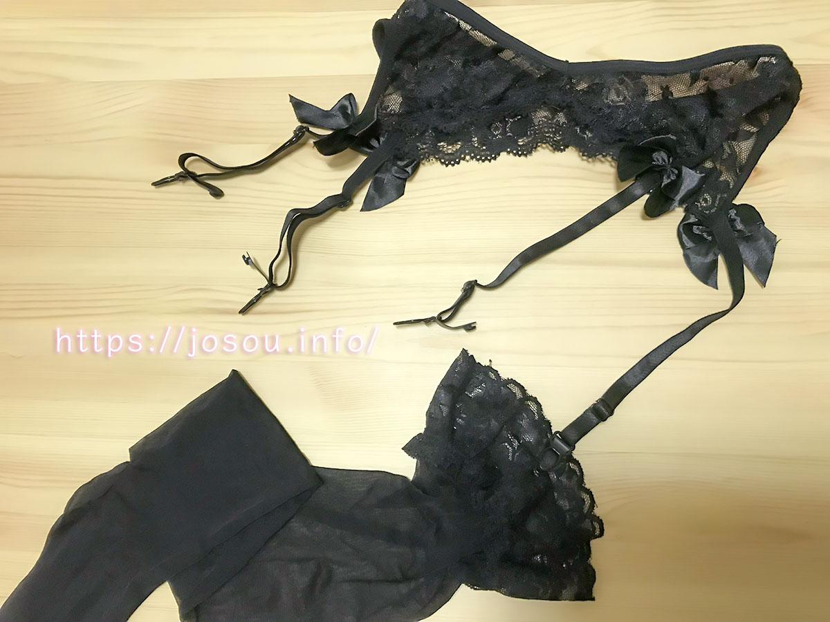 はじめてのガーターベルトとシリコンバンドのガーターストッキング（黒色）のセット