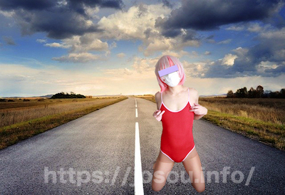 道路で野外露出している風の合成写真