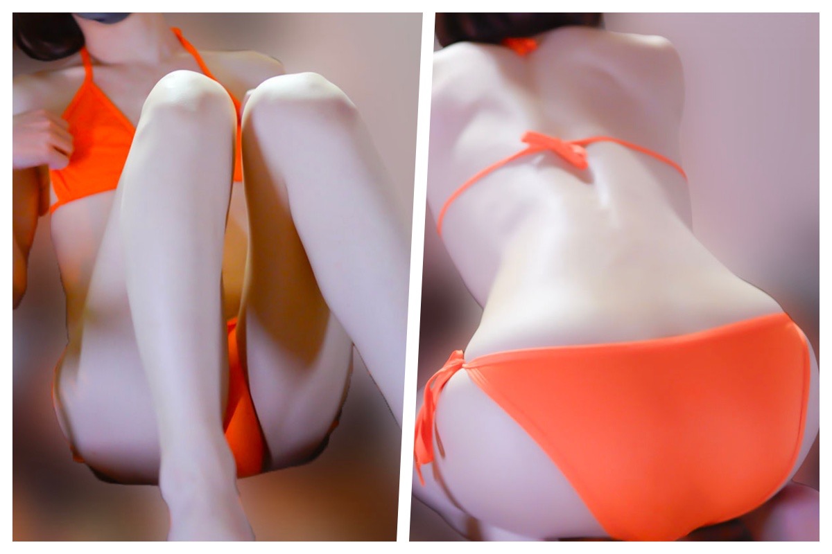 オレンジビキニ姿の女装子・男の娘