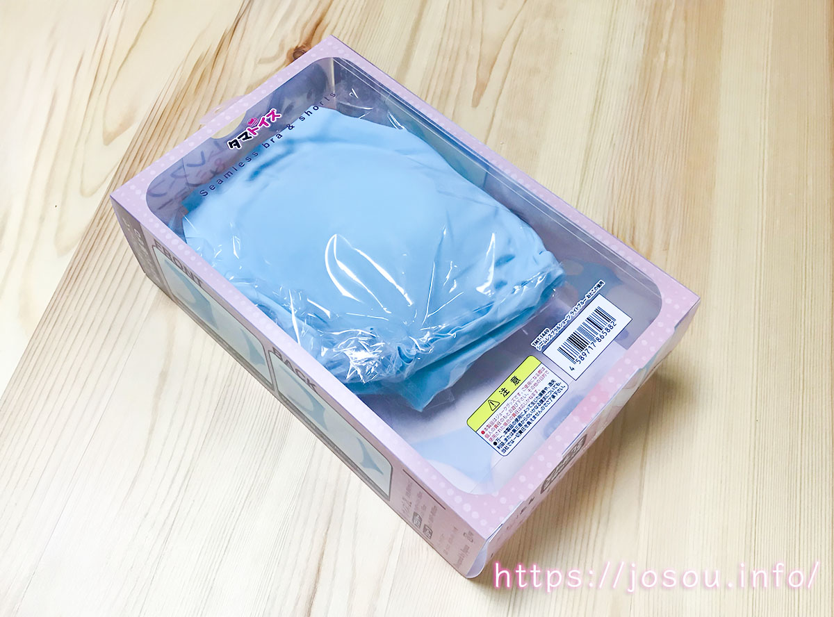 シームレスブラ＆ショーツ ライトブルー おとこの娘用の外箱（裏側）